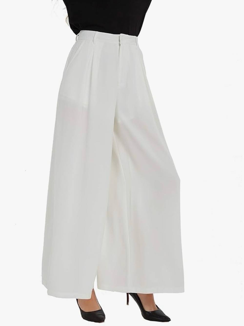 High-Waist Wide-Leg White Palazzo Pants SZ L